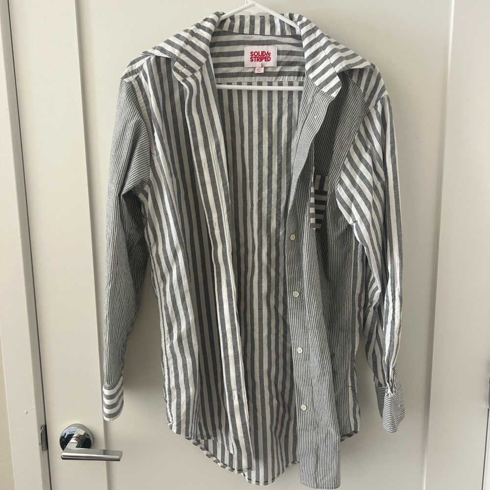 SOLID & STRIPED Gray and White Striped Shirt